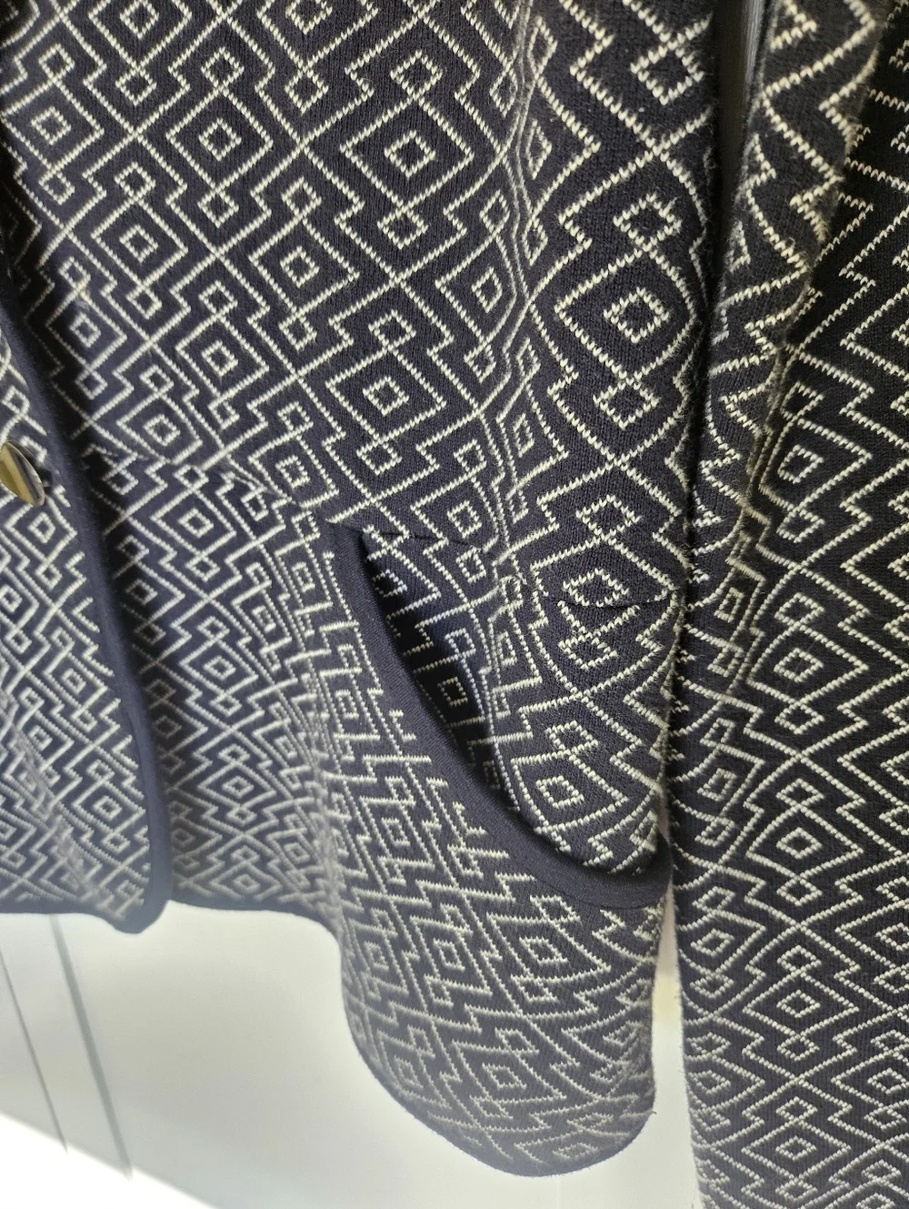 Pendleton Blue Geometric Print Cotton Tight Knit Sweater Blazer Womens Ladies L